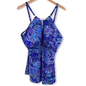Trimshaper Tankini Swim Top 22W Blue Paisley